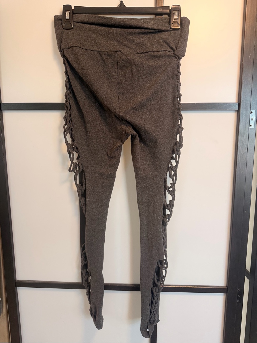 Hand Cut Charcoal Yoga Leggings Open Weave Lattice Festival Pants